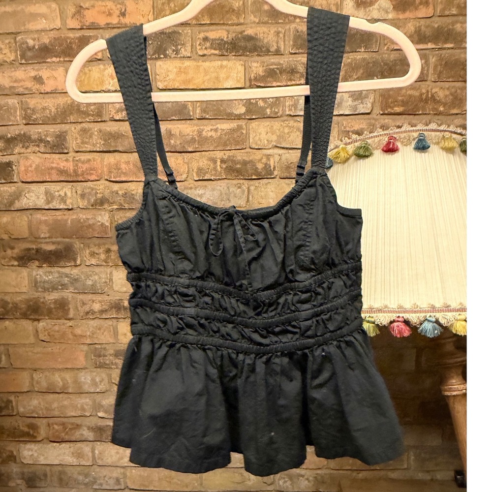 Sunday Best Aritzia Black Smocked Peplum Babydoll Tank Top Camisole Large